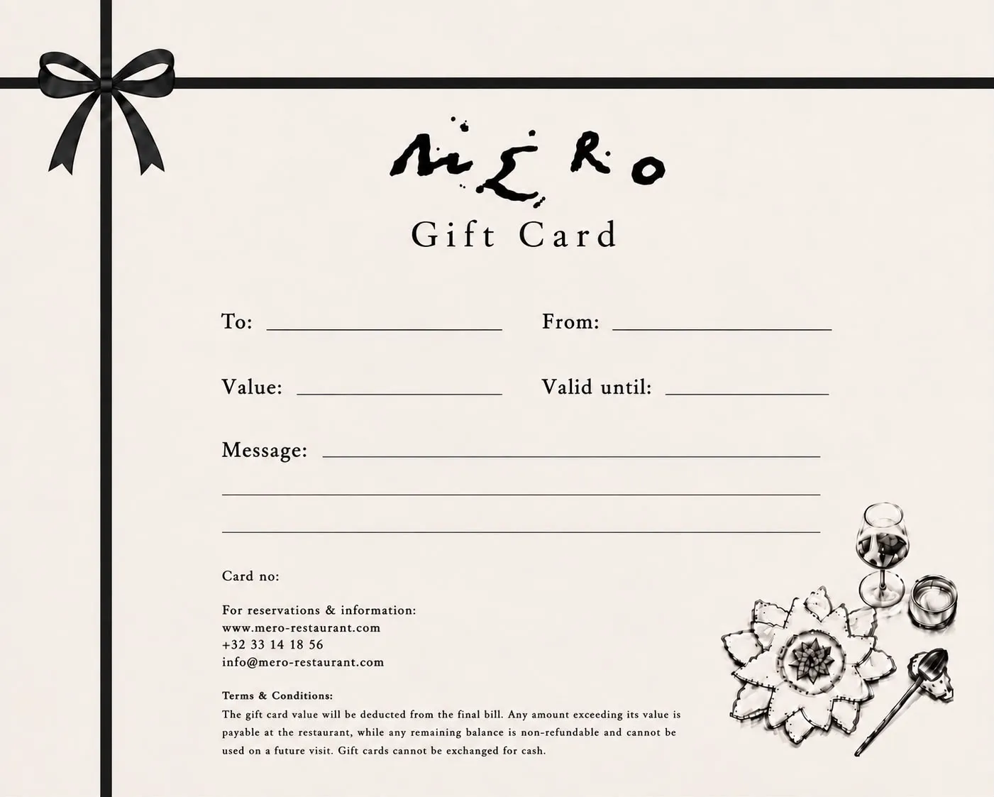 Fine dining gift voucher for MERO restaurant in Antwerp